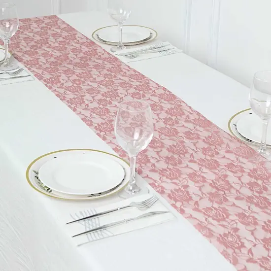 12x108 in Rose Floral Lace TABLE RUNNER Dusty rose {1}