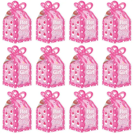 Big Dot of Happiness Hot Gir Bday - Square Favor Gift Boxes - Vintage Cake Birthday Party Bow Boxes - Set of 12 {5}
