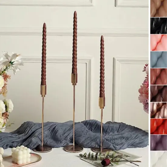 12 Unscented 11 in Long Spiral Premium Wax Taper CANDLES Dusty rose {2}