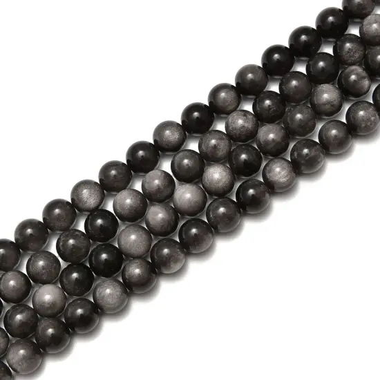 Silver Obsidian Smooth Round Beads {3}