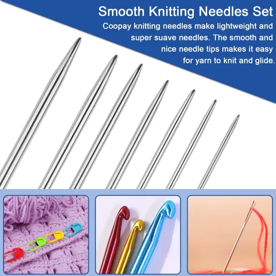 35 Pieces Double Pointed Knitting Needles Set 7.9", Stainless Steel Straight Knitting Needles 2.0mm-5.0mm, Double Ended Sweater Knitting Set Knitting Needle Kit with Knitting & Crochet Supplies {5}