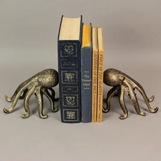 Set of 2 Gold Cast Iron Octopus Phone Holder Stand Decorative Bookend Home Decor {7}