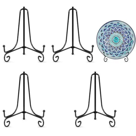 vivinin 4 Pack Plate Stands For Display, Plate Holder 6 Inch, Picture Frame Stand of Metal, Frame Holder Stand and Artworks, Small Easel Stand for Book, Tabletop Art, Picture, Photo and Platter {1}