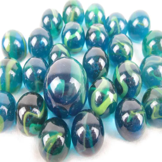 25 Glass Marbles SEA TURTLE Sea Blue/Green Translucent Game Pack Shooter Swirl {3}