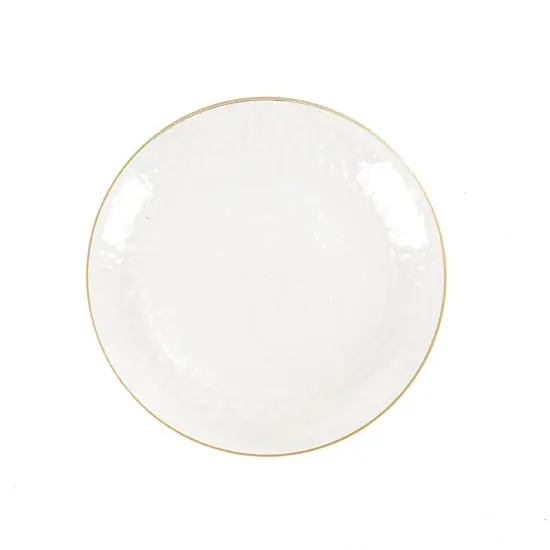10 PCS Clear Round Hammered Disposable Salad Dinner PLASTIC PLATES Gold Trim Party {2}