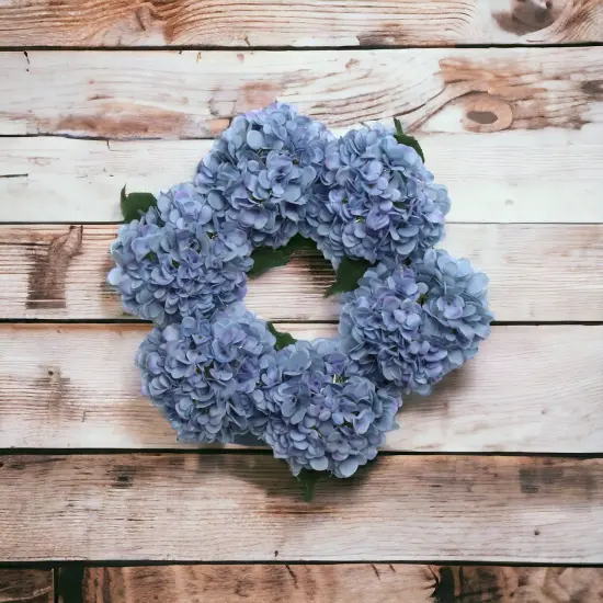 15" Azure Blue Hydrangea Wreath with Grapevine Ring, Floral Home by Artificial Flowers {4}