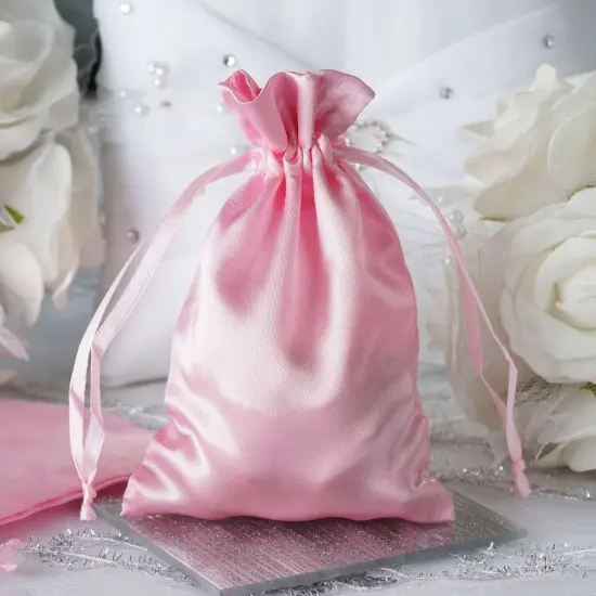 60 pcs 4x6 Satin Favor Drawstring Bags Pink {3}