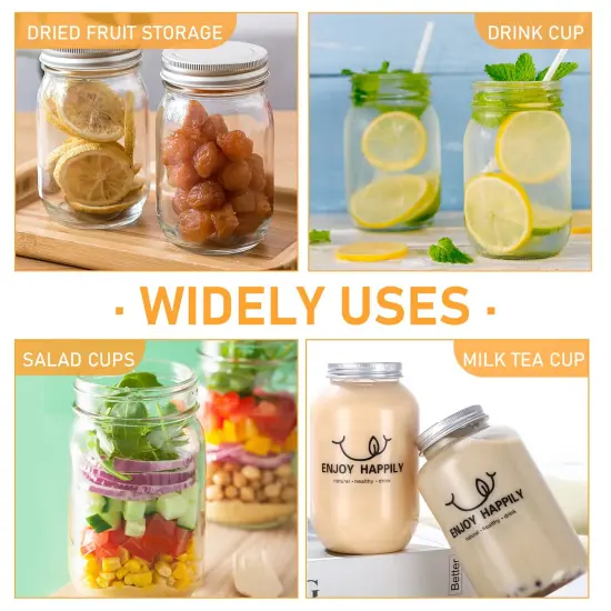 6 Pieces 16 Ounce Clear Plastic Mason Jars Containers With Screw Sealing Metal Tinplate Lids,Refillable Empty PET Plastic Slime Candy Storage Jars Containers for Home Kitchen Art Craft {4}
