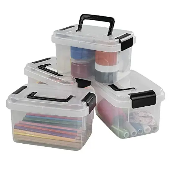 4 Pieces Mini Clear Storage Bins with Lids, 2 Liter Plastic Boxes, {2}
