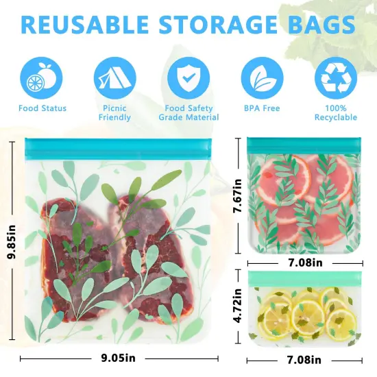 10 Pieces Dishwasher Safe Reusable Bags Silicone, Leak proof Reusable Freezer Bags for Food Storage Home Organization Traval & Make-up BPA FREE for Food Storage Home BPA FREE for Salad Fruit {4}