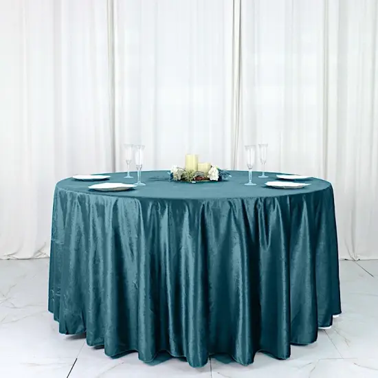 120-Inch Classic Round Premium Velvet Tablecloth Teal {1}
