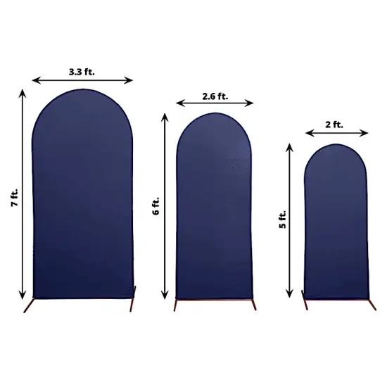 3 Fitted Matte Spandex Round Top Wedding Arch Backdrop STAND COVERS Navy blue {1}