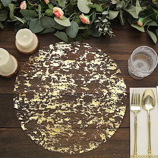 10 Metallic 13 in Round Polyester Mesh with Foil Table PLACEMATS Gold {6}