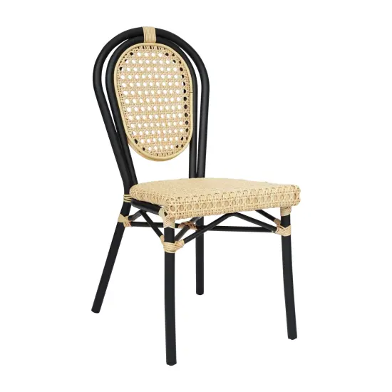 Merrick Lane Toulon Stacking Thonet Bistro Style Chair, PE Cane Rattan Seat, and Metal Frame for Indoor/Outdoor Use Natural/Black Frame {2}