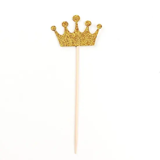 Royal Crown Cake Toppers - Gold Glittered 5" - Set of 24 {1}
