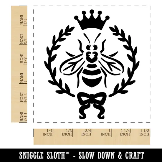 French Bee Crown Wreath Self-Inking Rubber Stamp Ink Stamper Red {1}