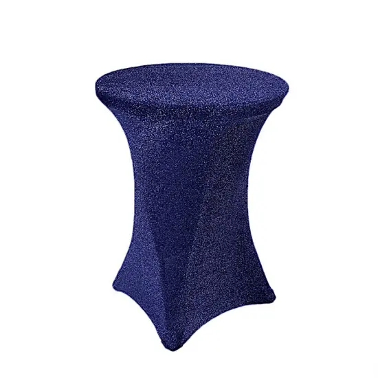 36" Metallic Fitted Spandex Cocktail Tablecloth Navy blue {1}