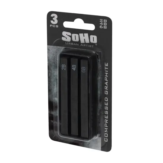 SoHo Urban Artist Compressed Graphite Sticks 2B, 4B and 6B, Pack of 3 - Premium Graphite Sticks for Drawing - Versatile & Smooth Gliding Artist Graphite - for Professionals, Students, and Artists {4}