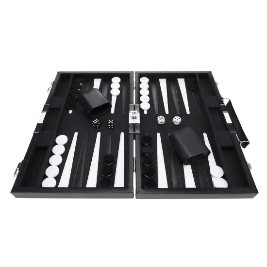 WE Games Black with Stripe Leatherette Backgammon Set, 14.75 x 9.75 in. closed {2}