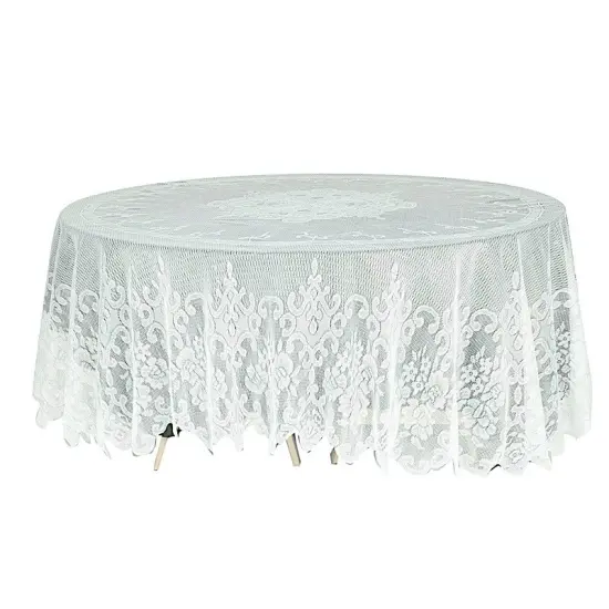 Premium 108" Ivory Lace Round Tablecloth {5}