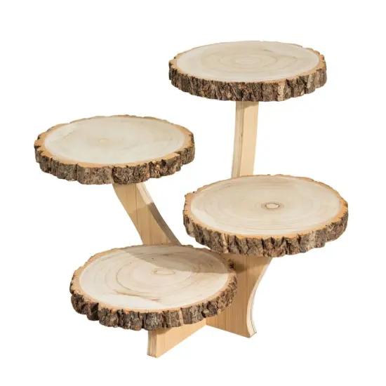 15 in Brown 4 Tier Round Natural Wood Cupcake Dessert Stand {1}
