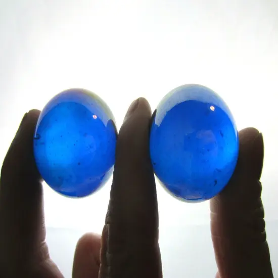 2 Boulders 35mm LUSTERED BLUE Iridescent Translucent Clear Metallic Marbles glass large {6}