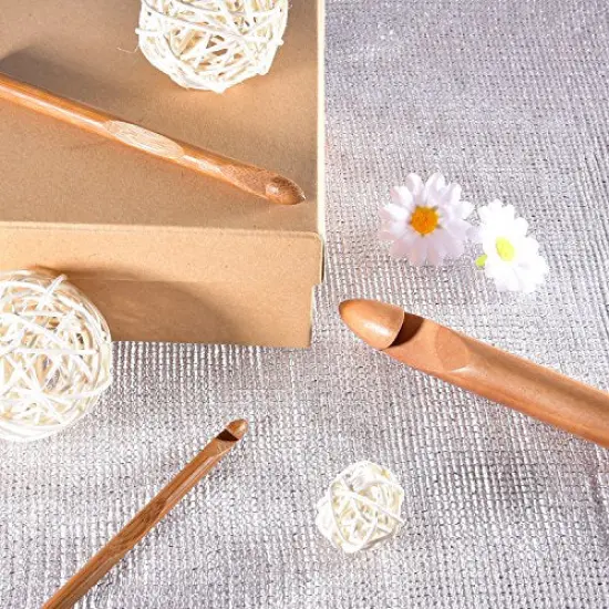 15 Pieces Wooden Bamboo Crochet Hooks Set Handcrafted Knitting Needles Weave Yarn Craft, 3 to 25 mm in Diameters {4}
