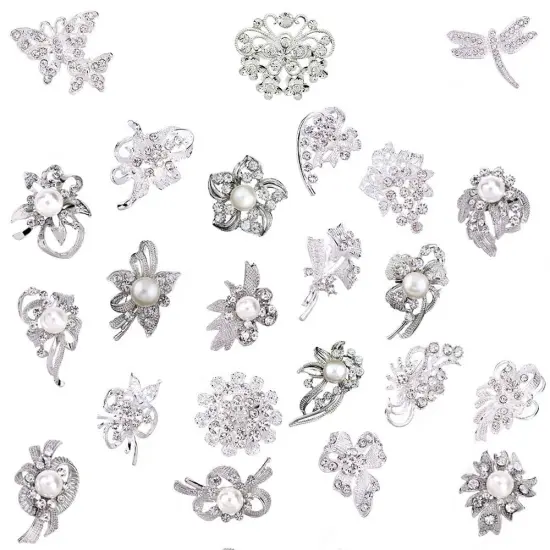 24 Pieces Shining Rhinestone Crystal Brooches Pins DIY Wedding Bouquet Kit (A) {2}