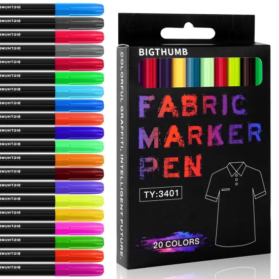 20 Pieces Permanent Fabric Pens, Machine Washable Fabric Markers for T-Shirts Designs, Canvas Bags, Shoes, Fabric and Crafts for Kids Adults Drawing and Writing {2}