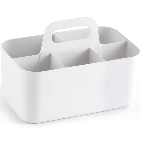 Multiuse Caddy Organizer with Handle - Stackable Plastic Bin Basket - Divided Storage Tote Holder for Art Craft Supplies, Makeup, Bathroom, Shower, Cleaning, Kitchen, Office, Dorm, Desktop - White {2}