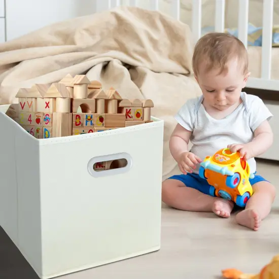 3 Pieces Fabric Storage Bins Cubes Baskets Containers-(11X11X11) with Dual Handles Cube Storage Organizer Bins for Shelf Closet, Bedroom Organizers, Foldable (Creamy- White ) {4}