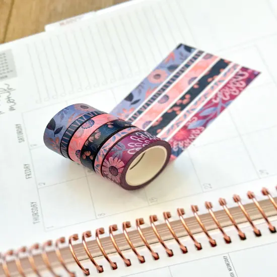 Periwinkle Pink Navy Coral Floral Modern Flowers Washi Tape Set February 2024 - W101 {5}