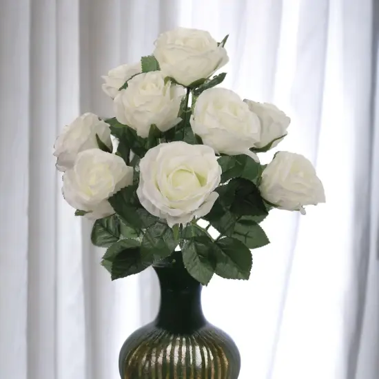 20" White Rose Bush - 12-Pack, 9 Silk Flowers with Lifelike Foliage, Elegant Floral D&eacute;cor, Perfect for Arrangements & Events - Ideal for All Seasons, Floral Home by Artificial Flowers {3}