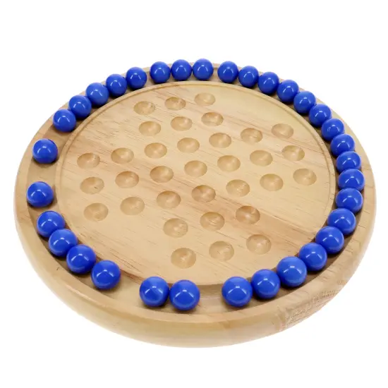WE Games Solid Wood Solitaire with Blue Glass Marbles - 9 in. Diameter {2}