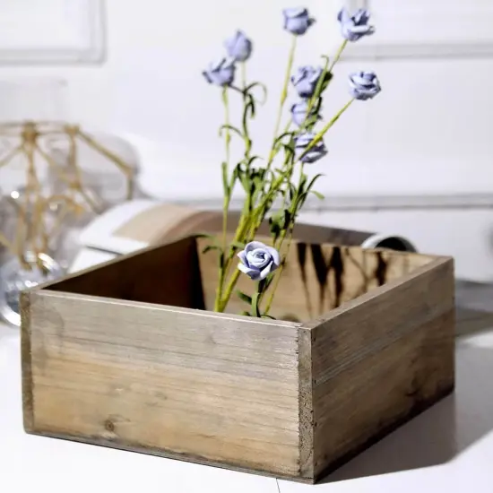 2Pcs Natural Wood Rustic Square Planter Boxes Brown {4}