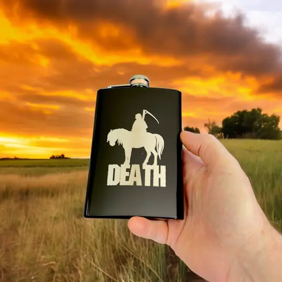 8oz BLACK Death Four Horsemen of the Apocalypse Flask {2}