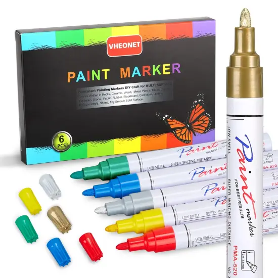 6 Colors Paint Pens Markers - Permanent Oil Based Paint Markers for Metal Wood, Paint Pens for Fabric Paint Ceramic Plastic Canvas Rock Painting Glass Tire, Waterproof for Adults {2}