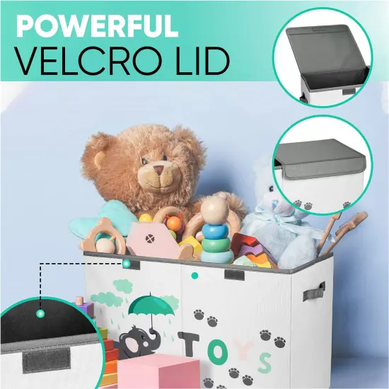 2 Pieces Large Toy Box - Lightweight Collapsible Sturdy Toy Storage Chest w/Flip-Top Lid & Handles (24.5" x 12" x 16") (Dog & Elephant) {5}