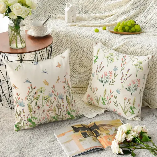 18x18 Spring Wildflowers Throw Pillow Covers Set of 2 {5}