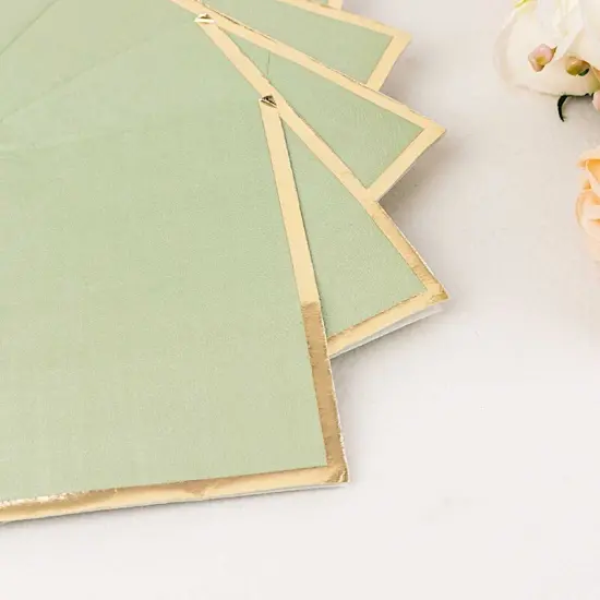 50 Pastel Gold Trim 2 Ply Paper Napkins for Events Sage green {3}