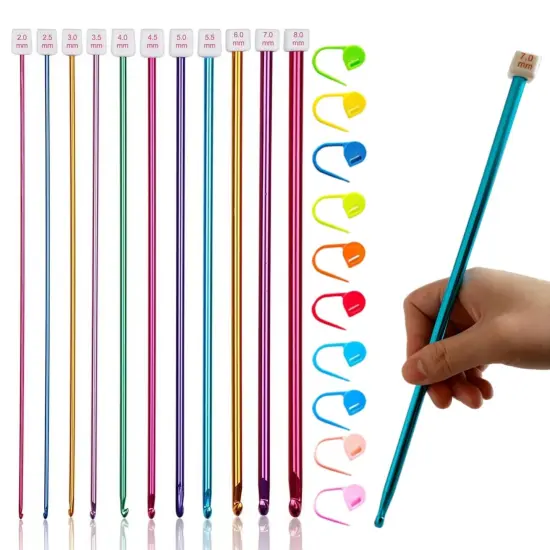 11 Pieces Tunisian Crochet Hook Afghan Aluminum Crochet Needle(2mm to 8mm) {2}