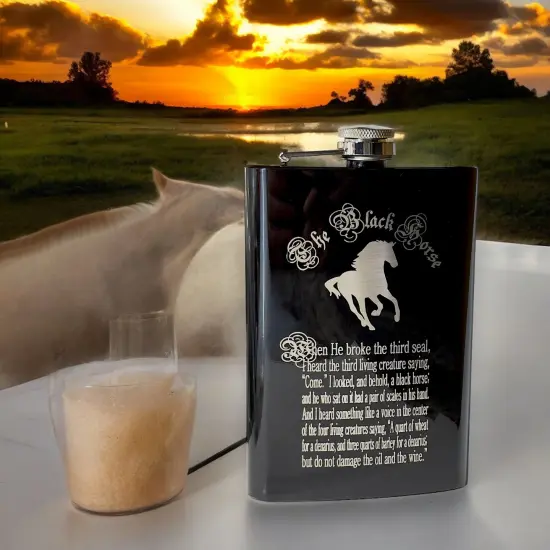 8oz BLACK The Black Horse Four Horsemen of the Apocalypse Flask {3}