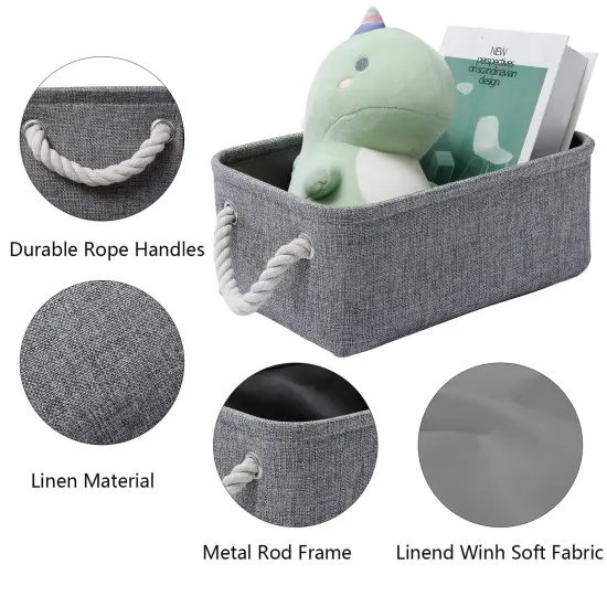 Storage Basket for Organizing, Collapsible Fabric Basket for Shelves, Closets, Laundry, Nursery, Decorative Basket for Gifts Empty (Grey) {4}