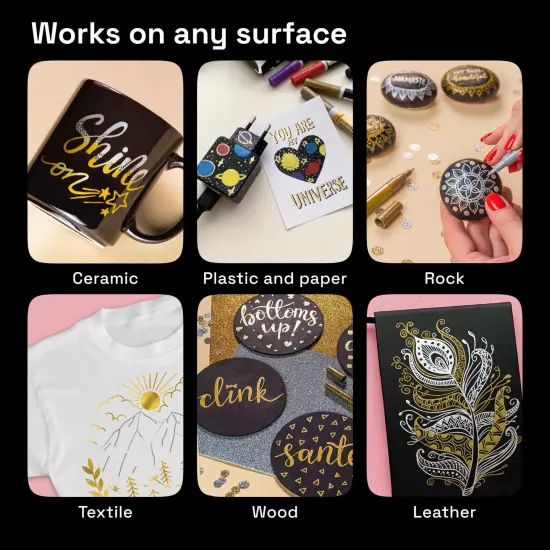 6 Pieces Metallic Acrylic Paint Pens for Rock Painting, Stone, Ceramic, Glass, Wood, Fabric, Canvas, Metal, Scrapbooking (6 Pack) Set of 3 Gold & 3 Silver Acrylic Paint Markers Water-Based Extra-Fine Tip 0.7mm {5}