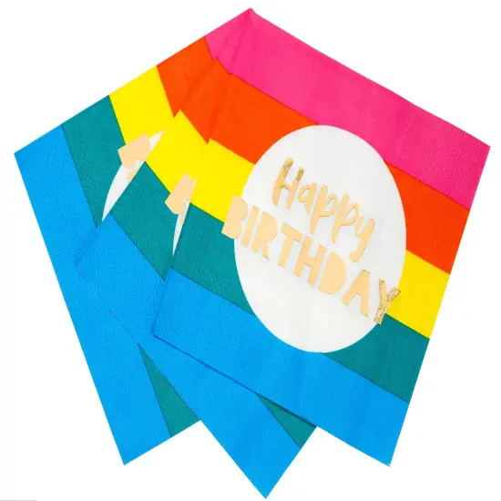 Rainbow Gold Foil Happy Birthday Napkins – 16-Pack | Colorful Party Décor for Unicorn, Rainbow & Kids Themes {2}