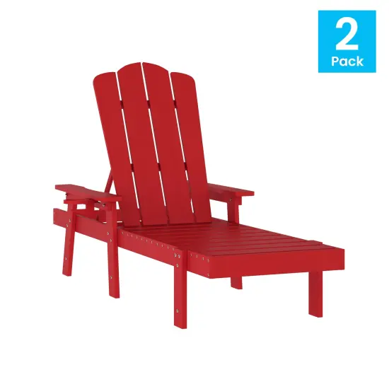 Merrick Lane Solvang Set of 2 Indoor/Outdoor Adjustable Adirondack Loungers with Fold Out Cupholders- Recycled All-Weather Indoor/Outdoor HDPE Lounge Chairs Blue {12}