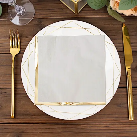 50 Pastel Gold Trim 2 Ply Paper Napkins for Events Gray {3}