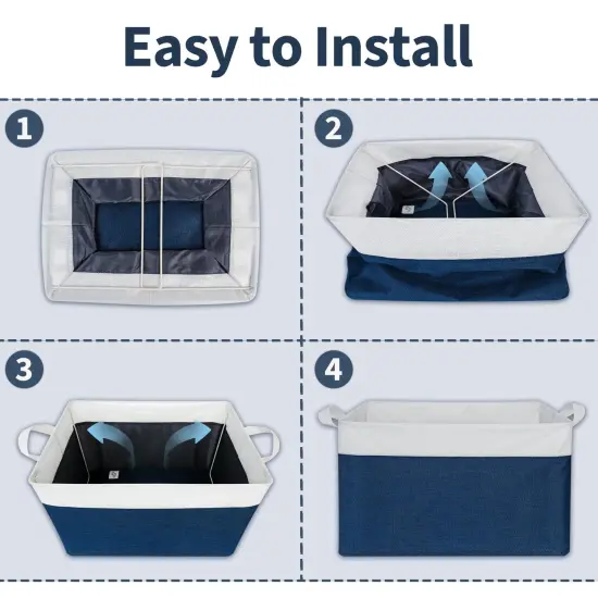 2 Pieces Closet Storage Bins with Handles, Fabric Containers for Organizing, Toys Organizer for Nursery, Storage Baskets for Clothes, Folding Storage Box, Large, Blue&White, {3}