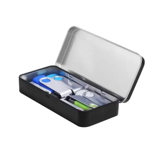 4 Pieces Metal Rectangular Hinged Tin Boxes with Lid, Black Metal Containers Portable Box Small Storage Kit Home Organizer,Model 128 {6}