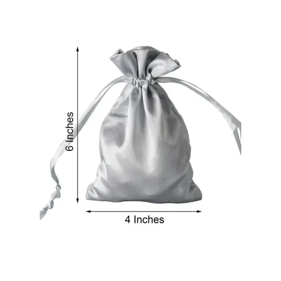 60 pcs 4x6 Satin Favor Drawstring Bags Silver {2}